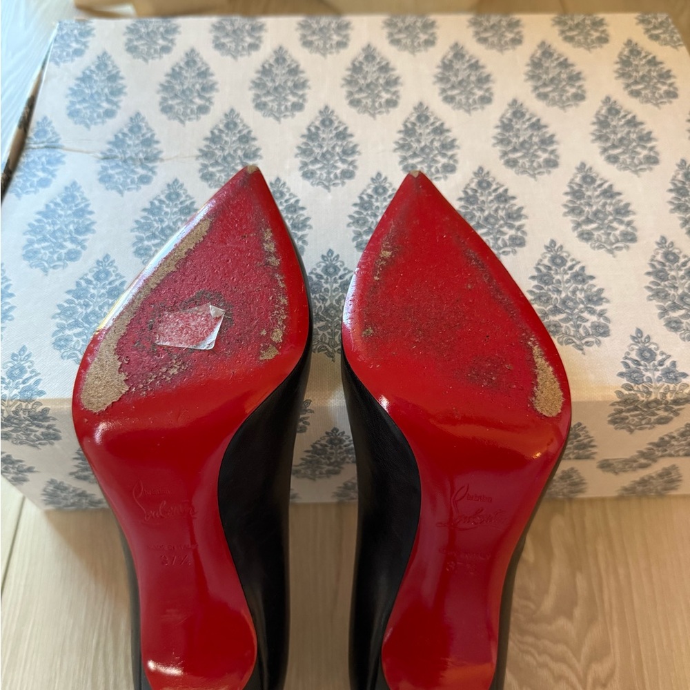Christian Louboutin Black Leather Heels with Red Soles - Picture 5 of 5